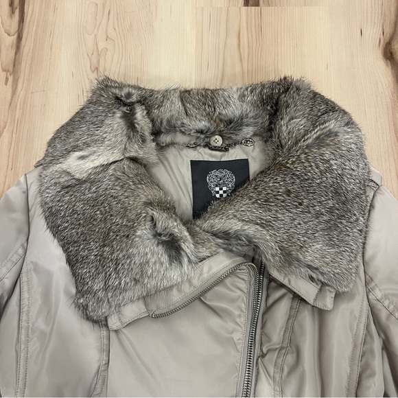 Vince Camuto Duck Down Puffer Jacket Real Fur Collar Gray Size Medium - Picture 3 of 12